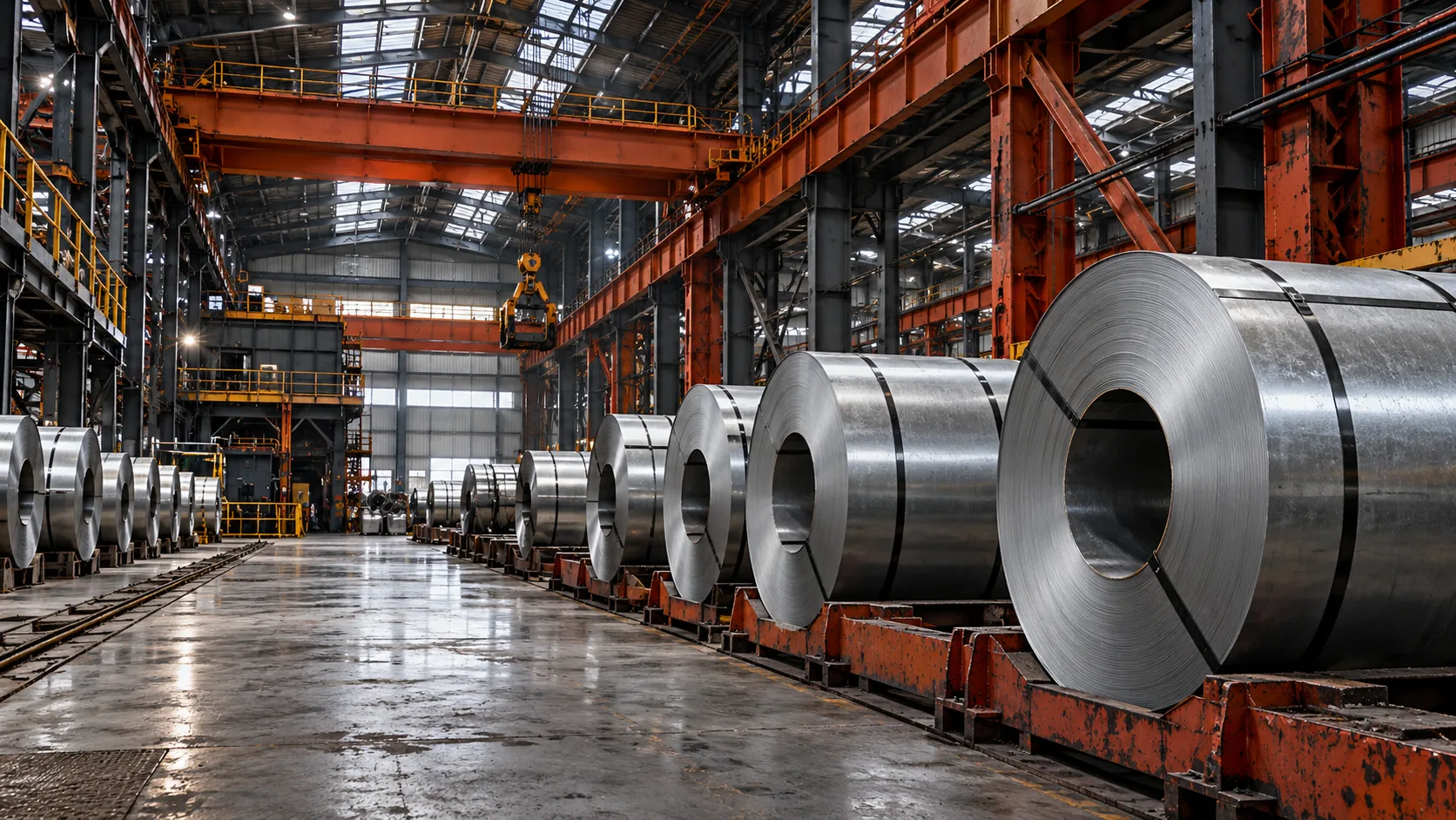 Steel coils and structural sections in a service center